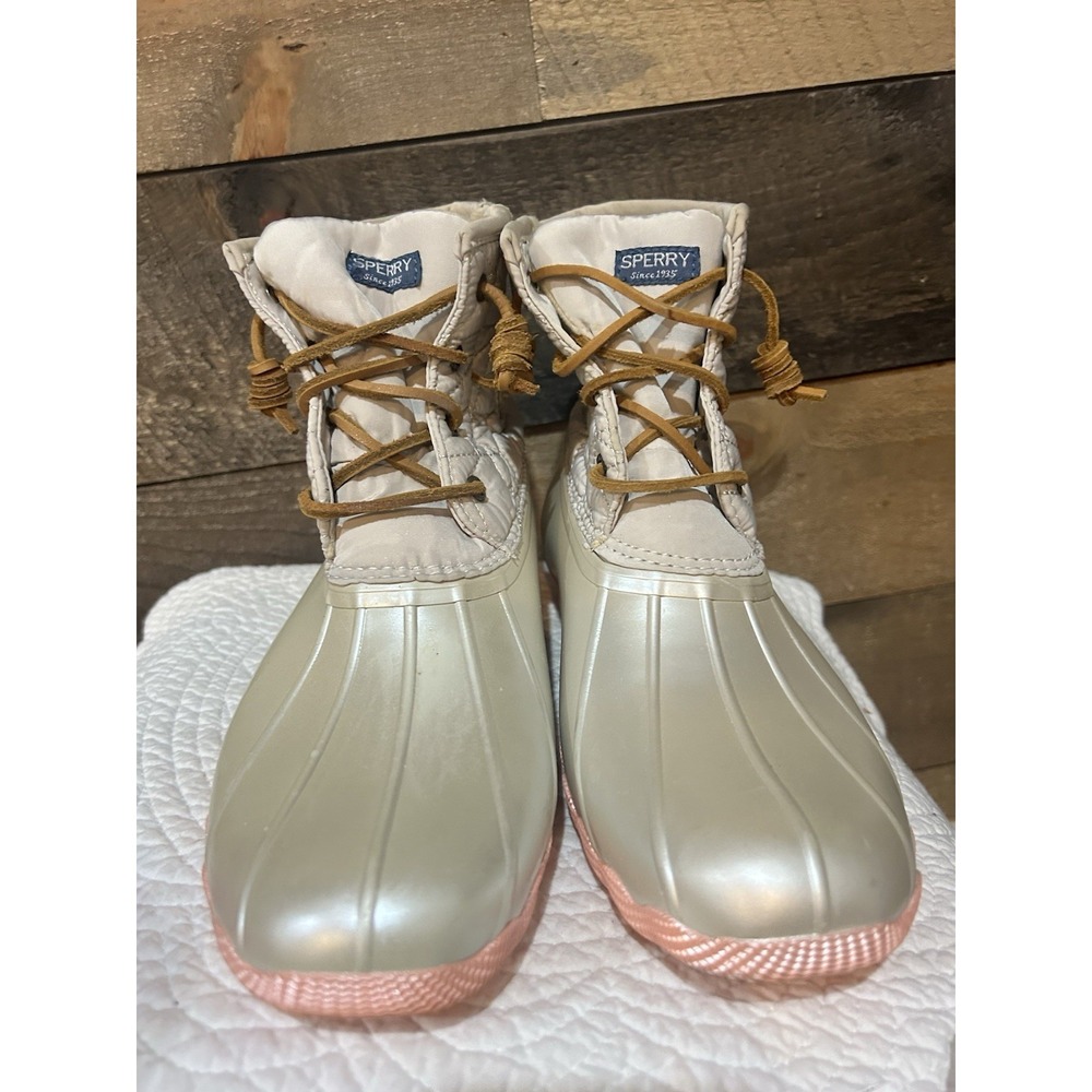 Sperry Girls' Saltwater Boot Rain & Snow Cream Shiny STK161116 Size 6 - Picture 6 of 7